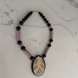 Elegant Black and Purple Beaded Statement Necklace